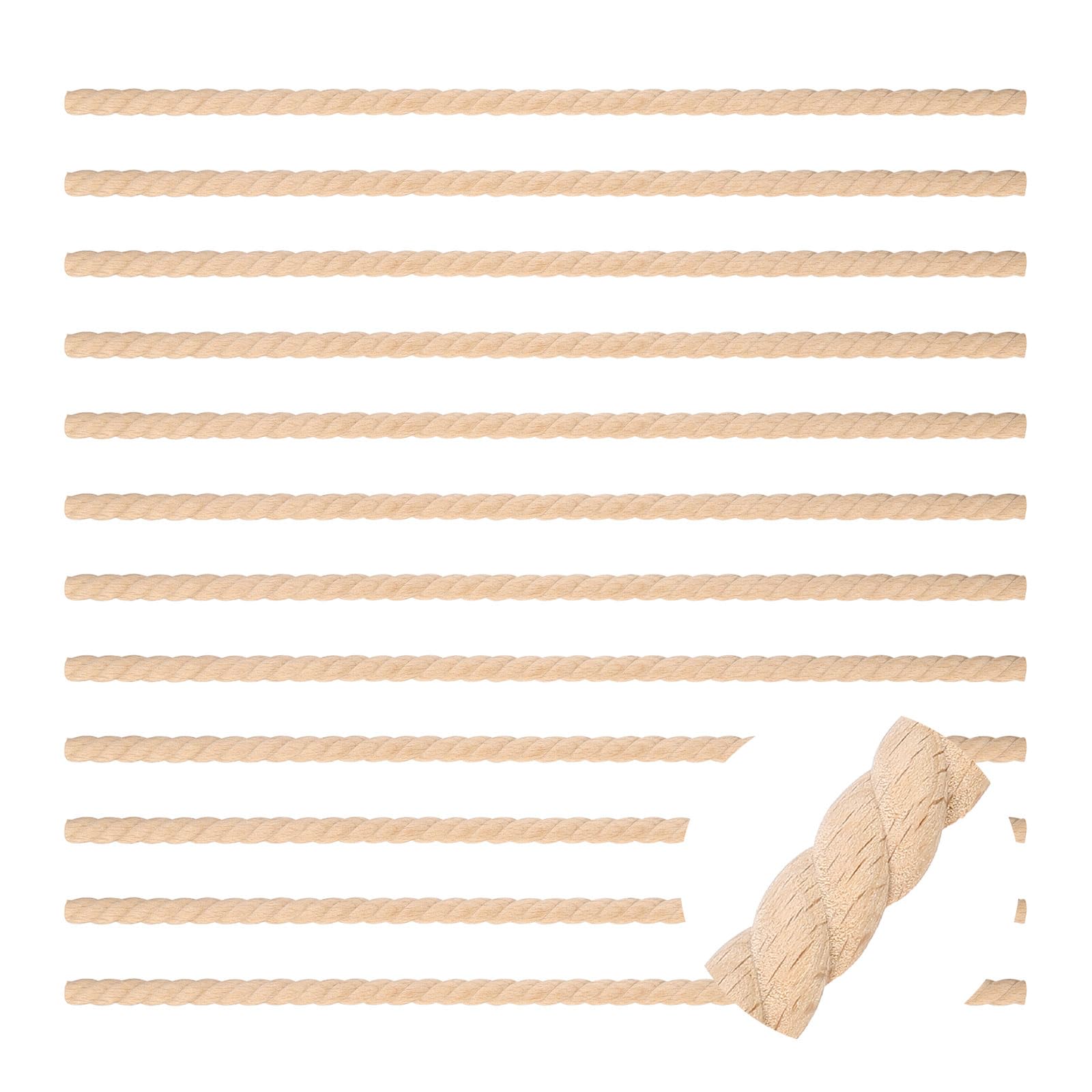 sourcing map 12Pcs 15.75" Decorative Wood Trim, Unfinished 3D Wooden Furniture Molding Trim for DIY Craft, Home Wall Cabinet Shelf Window Door (Twist, 12mm)