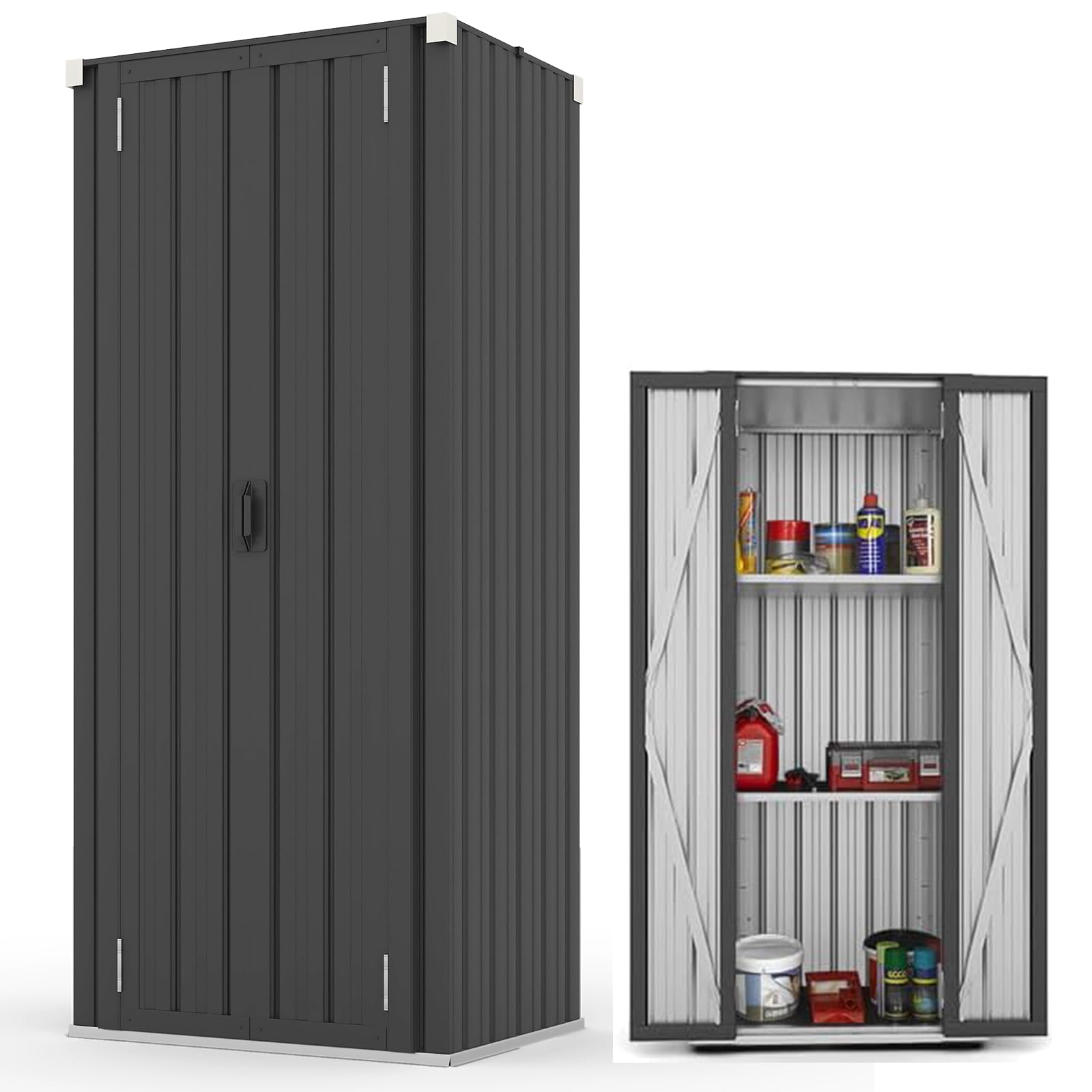 YODOLLA Armoire de Rangement Extérieure à 3 Niveaux,Abri de Jardin Métal