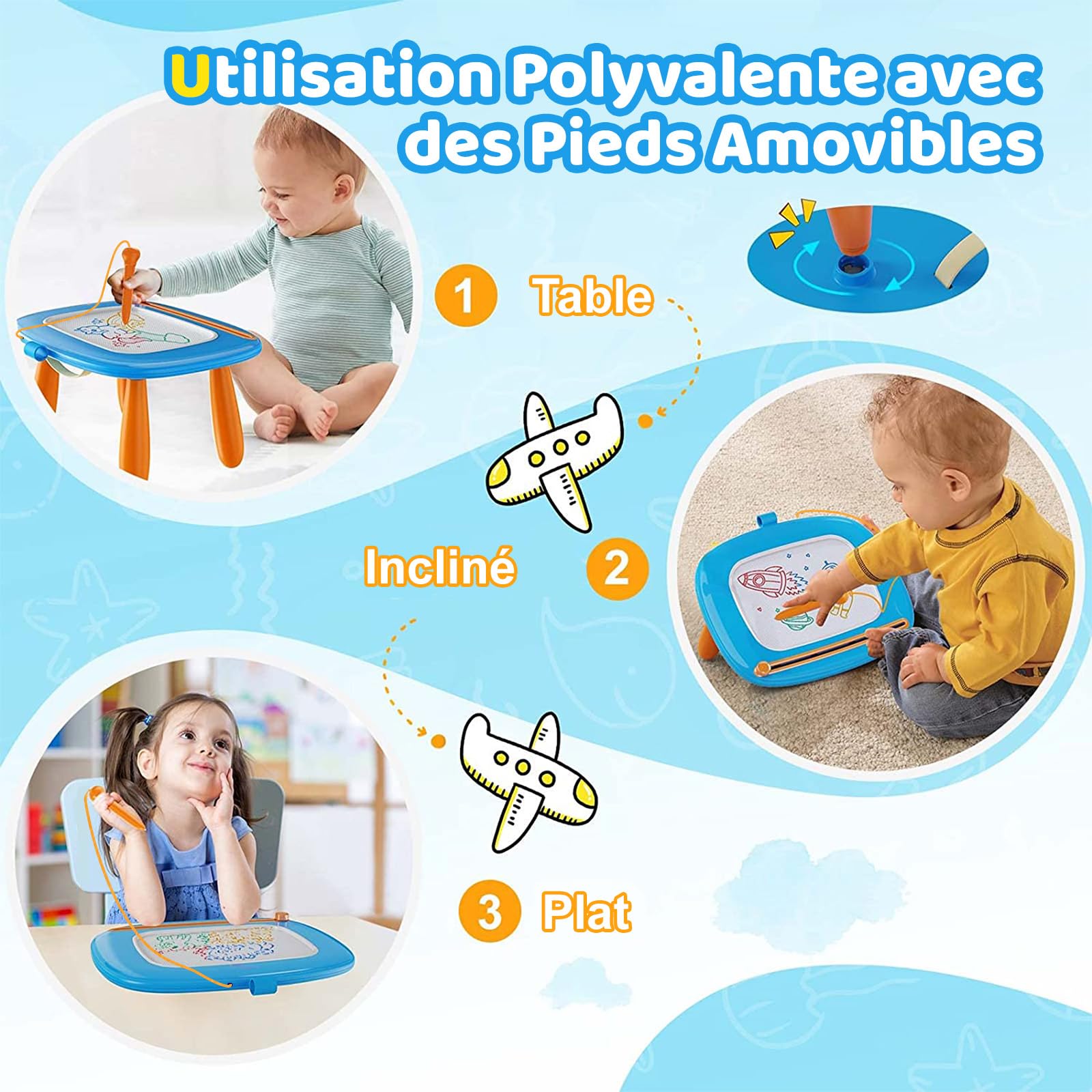 Kikidex Jouet pour Tout-Petit âgé de 1-3 Ans, Tableau magnétique, Jouet pour Fille de 1-2 Ans, Tableau à Peindre Magique Jouet éducatif pour bébé et Enfant de 1, 2, 3 Ans - Bébé Bleu