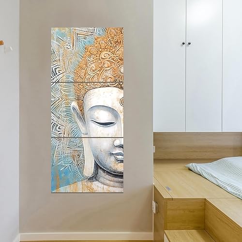 Miniatura 4 de CCWACPP Lienzo decorativo para pared de Buda con diseño de mandala y flores de Buda, 3 piezas, pintura de cabeza de Buda, spa, yoga, meditación