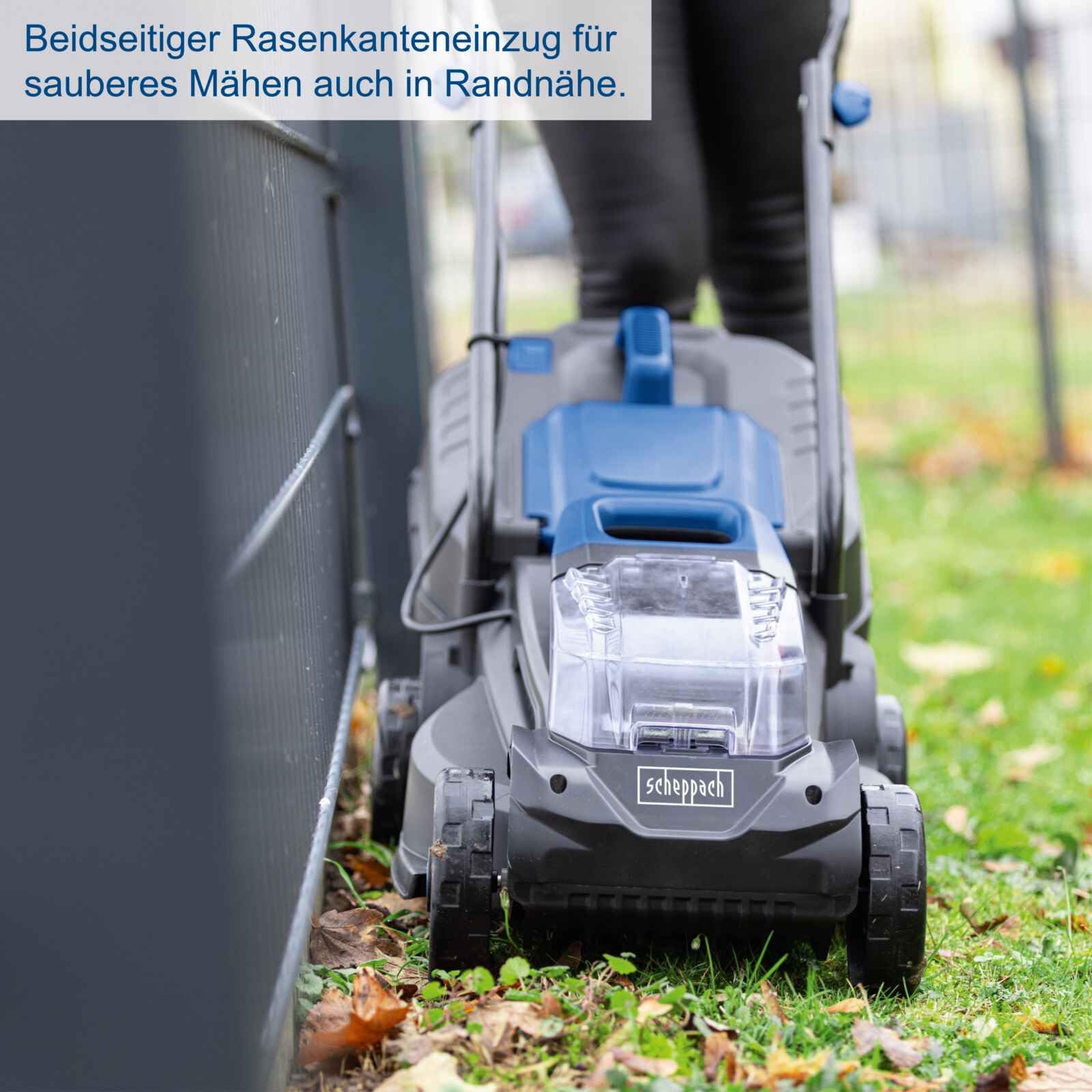Scheppach Akku Rasenmäher BC-MP320-X | 32cm Schnittbreite | für 250-300m² | 30L Korb | Schnitthöhe 20-60mm mit Kanteneinzug | Brushless | 20V-IXES-Serie | 10 Jahre Garantie | mit 4Ah Akku & Ladegerät