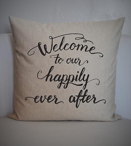Flowershave357 Happily Ever After - Funda de almohada de bienvenida para boda, aniversario, San Valentín, personaliza tus colores