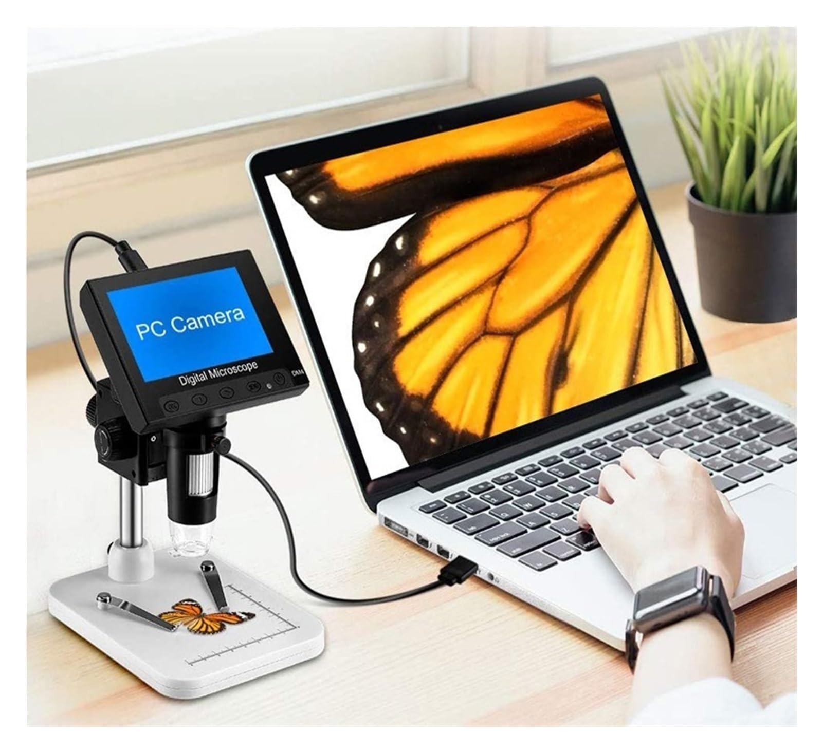 Cyfrowy mikroskop USB, 4,3 cala, powiększenie 1000x, 8 diod LED, kamera wideo do naprawy lutowania (uchwyt PC)