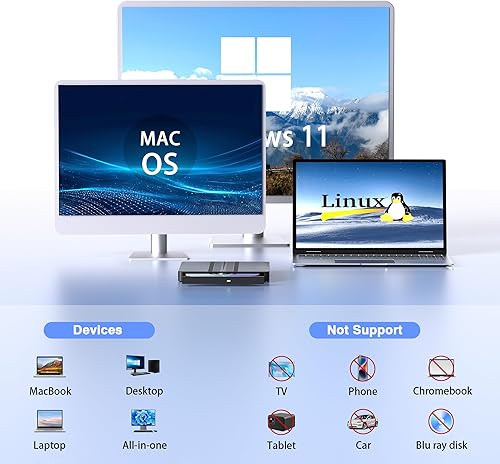 Miniatura 6 de Unidad externa de CD/DVD para portátil, unidad de DVD USB, lector externo de grabadora de CD para portátil, DVD/CD-ROM +/-RW Disco, unidades ópticas