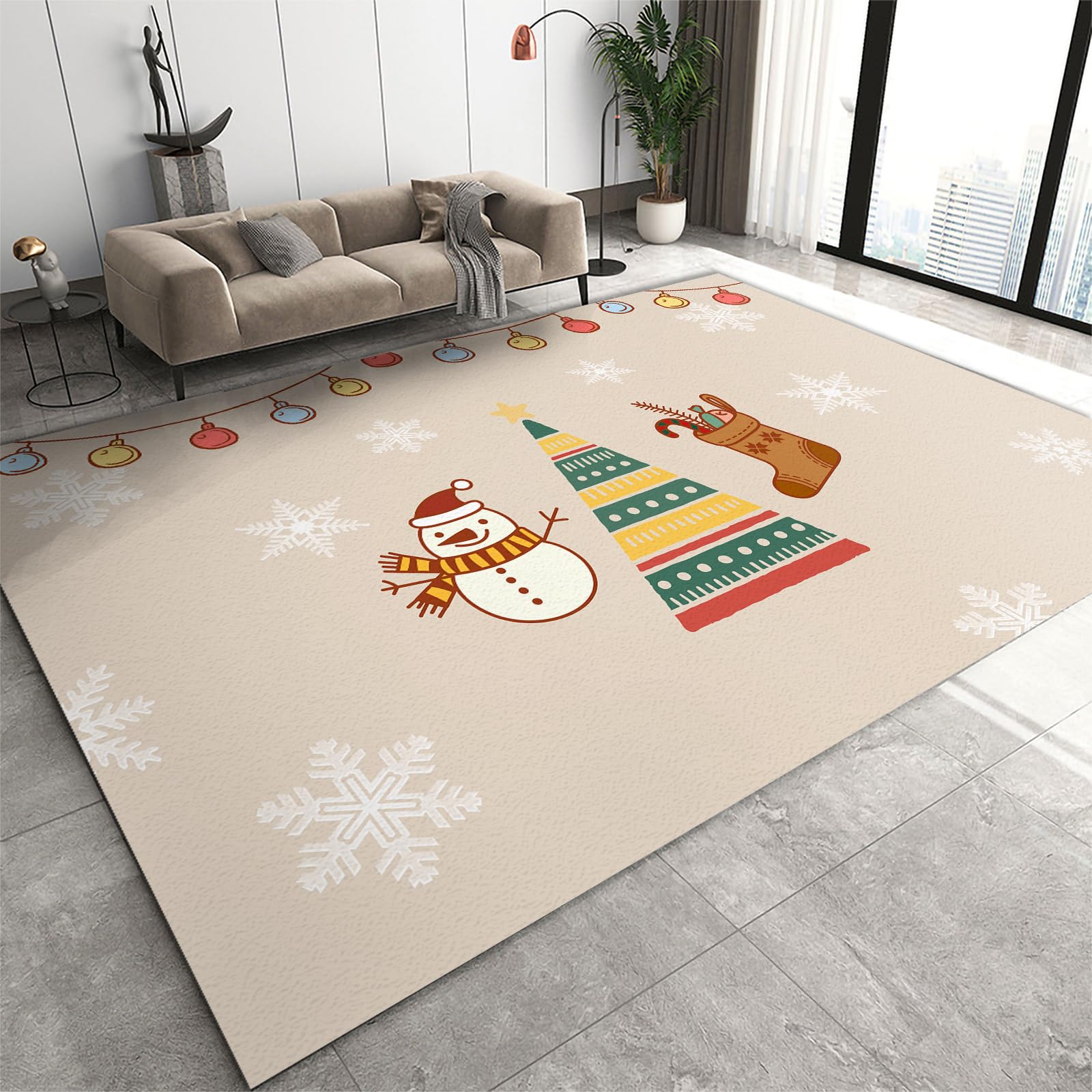 FIEMAR Area Rug 80x120cm, Multicolored Cartoon Christmas Rug, Non-slip, Washable, Foldable, Living Room, Bedroom, Kitchen, Dining Room, Bathroom