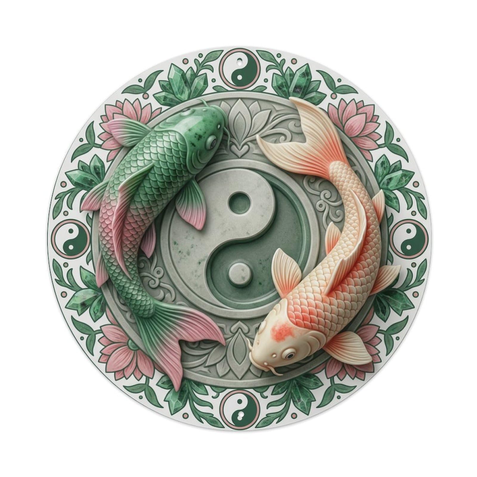 Metal Tin Sign Tai Chi Koi Fish Zoisite Stone