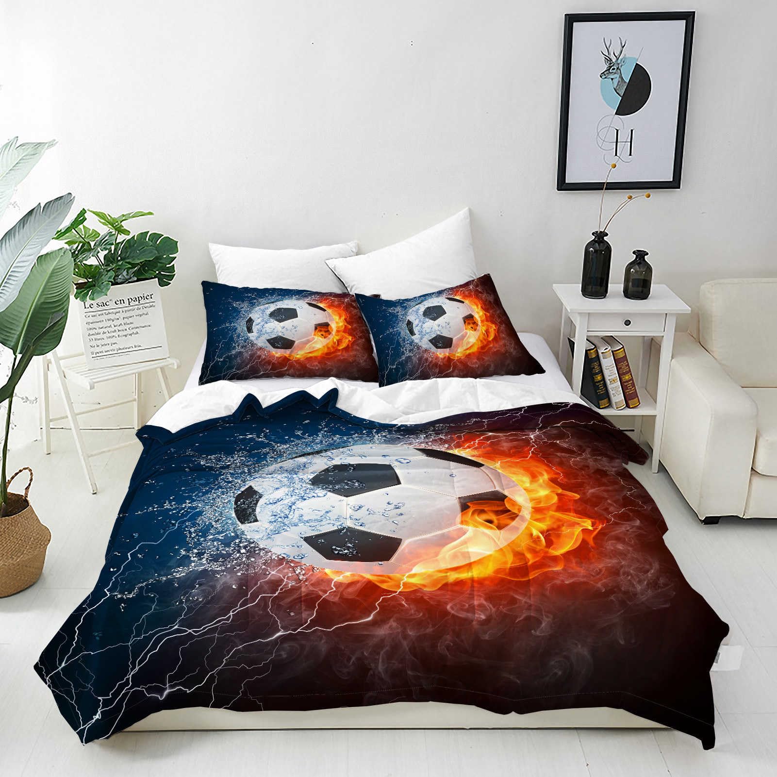 ANHOPE Custom Bedding Set Personalised Size Duvet Cover & Pillowcase Sports Theme Flame Football Soccer Printed Pattern Customized Quilt Cover for Kids Couple Family Birthday Wedding โ image 1