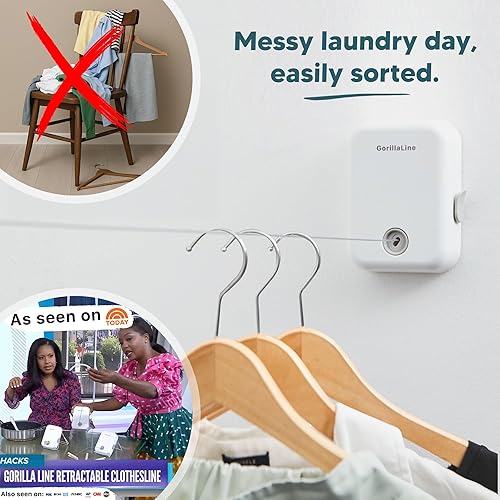 Miniatura 3 de GorillaLine  Tendedero retráctil resistente para secar ropa en interiores o exteriores montado en la pared con bloqueo para evitar la holgura