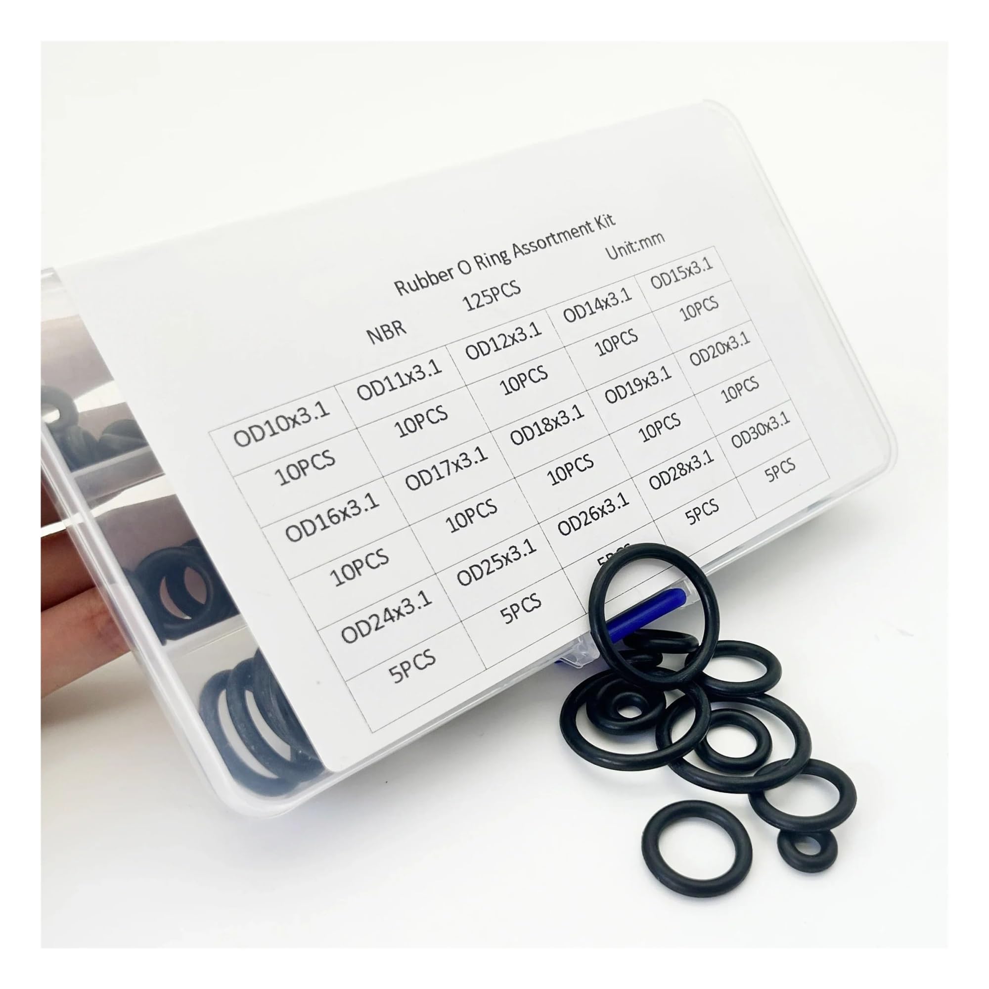 Kit Assortimento O-Ring Nero In Gomma Nitrilica Da 125 Pezzi CS 3,1 Mm Diametro Esterno 10~30 Guarnizioni for Manutenzione Riparazione Macchinari