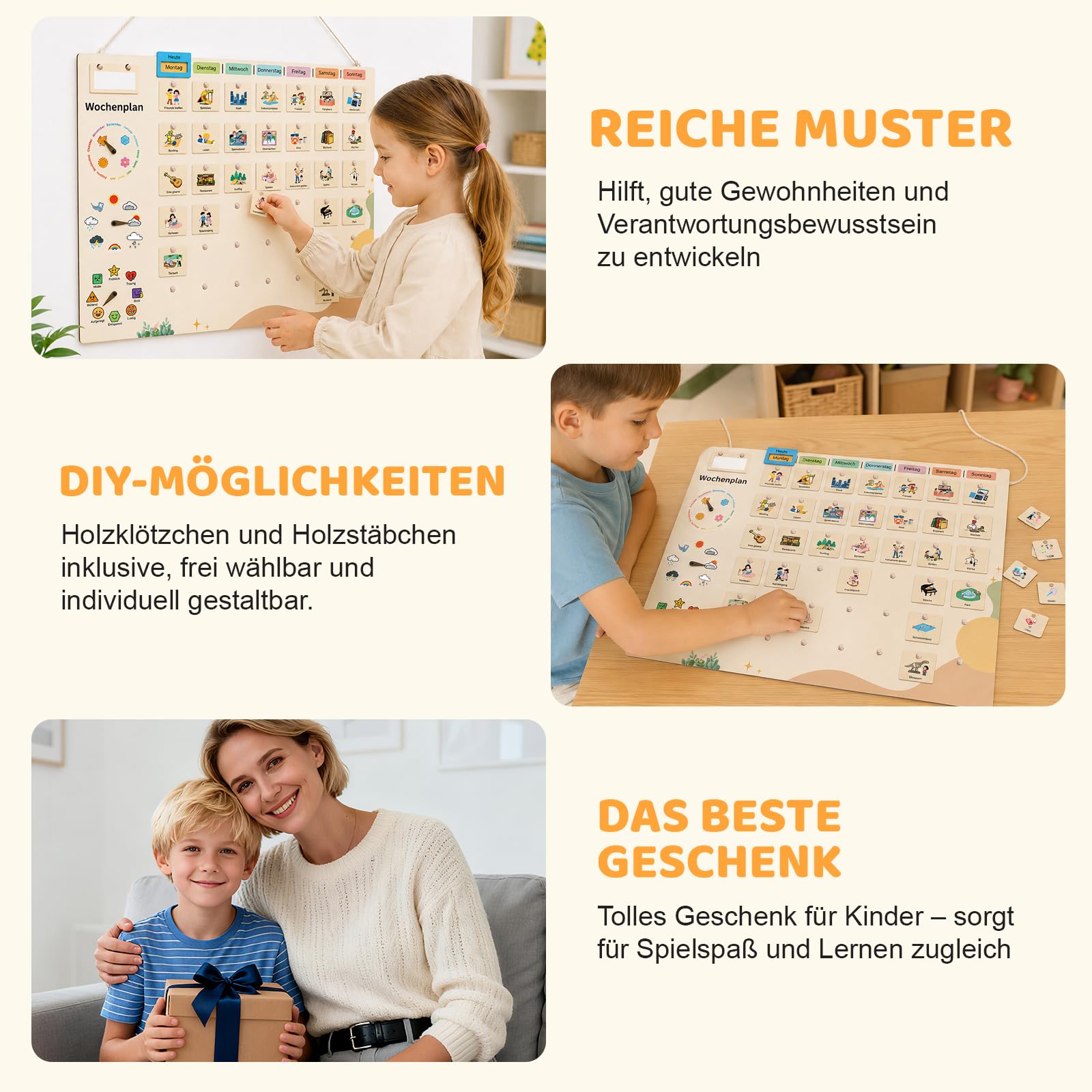 Planner Settimanale Bambini Montessori in Legno con Carte Attività