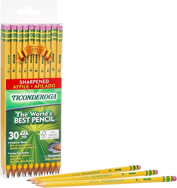 Ticonderoga Wood-Cased Pencils, Pre-Sharpened, 2 HB Soft, Yellow, 30 Count