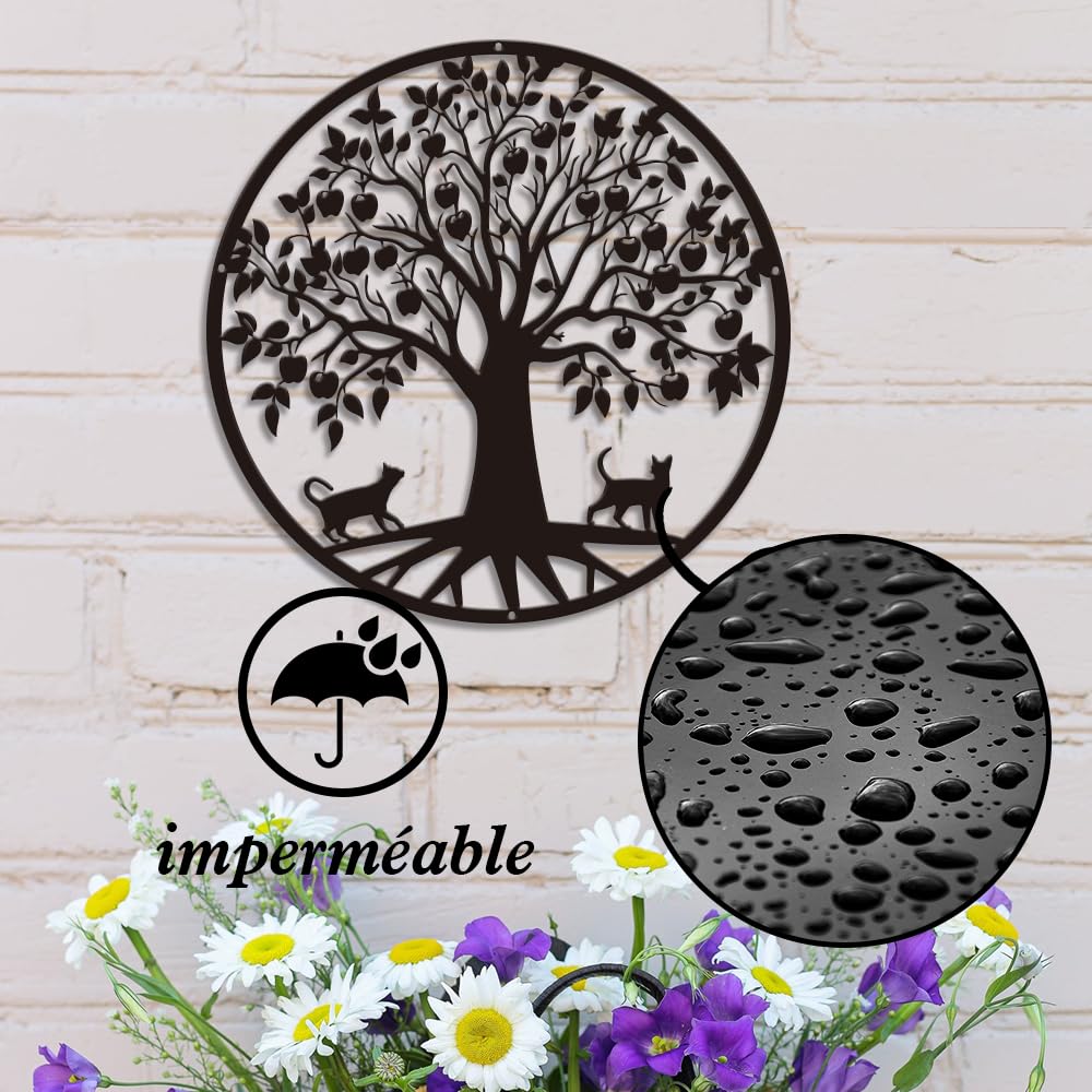 Arbre De Vie Métal Noir 30 Cm Avec Chiens & Chats – Décoration Murale Moderne Rustique Pour Salon Chambre