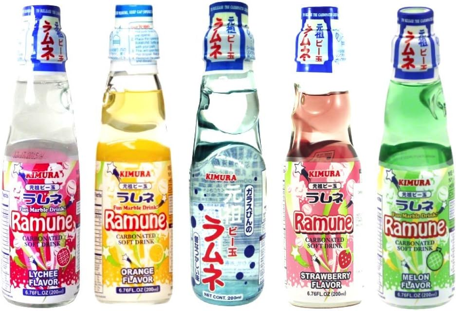 Japanese Ramune 200ml Set of 5 Flavours Original l |Melon | Strawberry | Lychee | Orange ラムネ 5種セット オリジナル｜メロン｜ストロベリー｜ライチ｜オレンジ