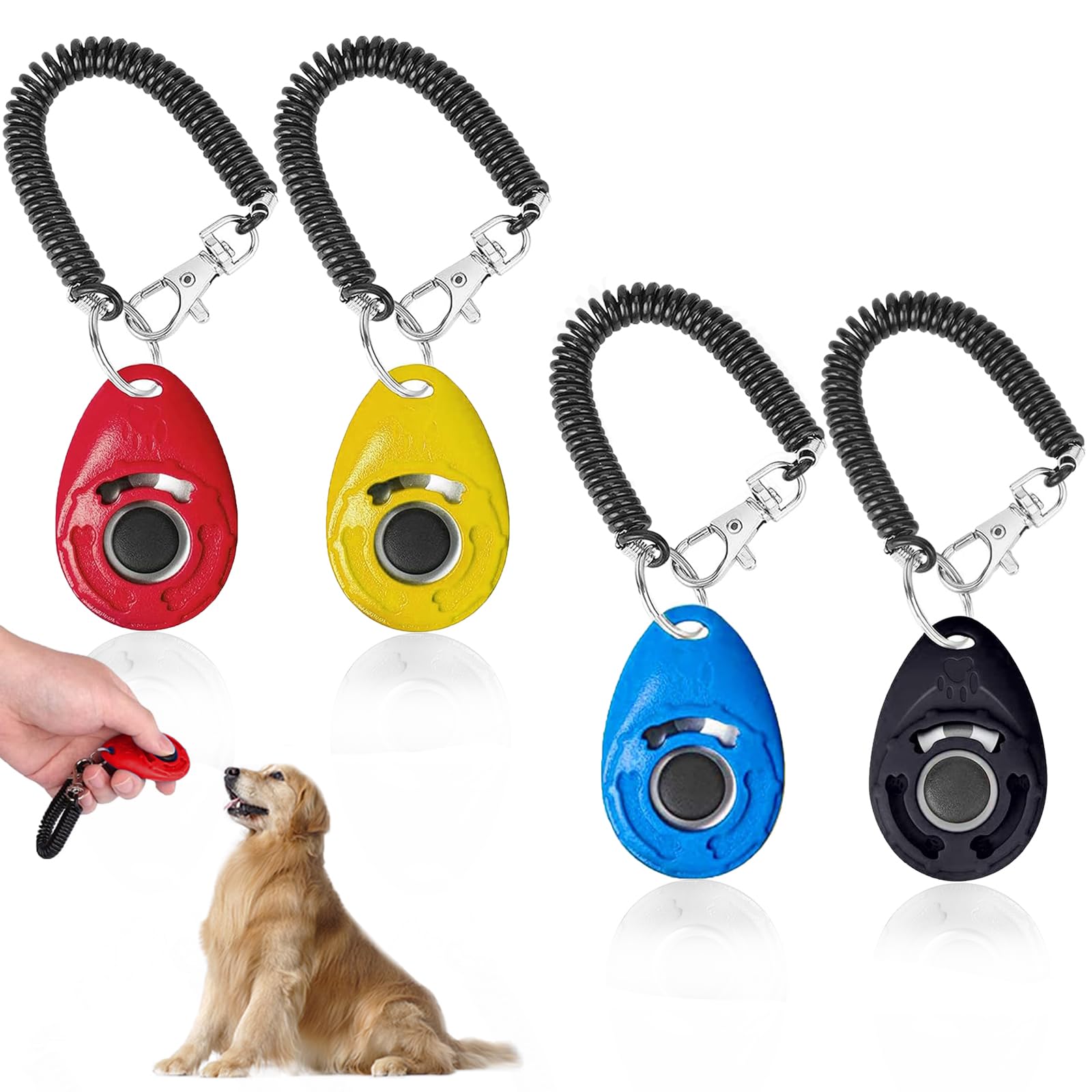 AcehomeDog Clicker, Dog Training Clicker, Pet Training Clicker with Big Button and Wrist Strap for Dog Cats Birds Horse Puppy (4 PCS, Multi-Color)