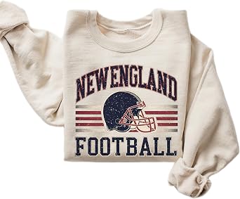 Distressed New England Football Vintage Style Crewneck Sweatshirt for Women Men Retro Game Day Pullover