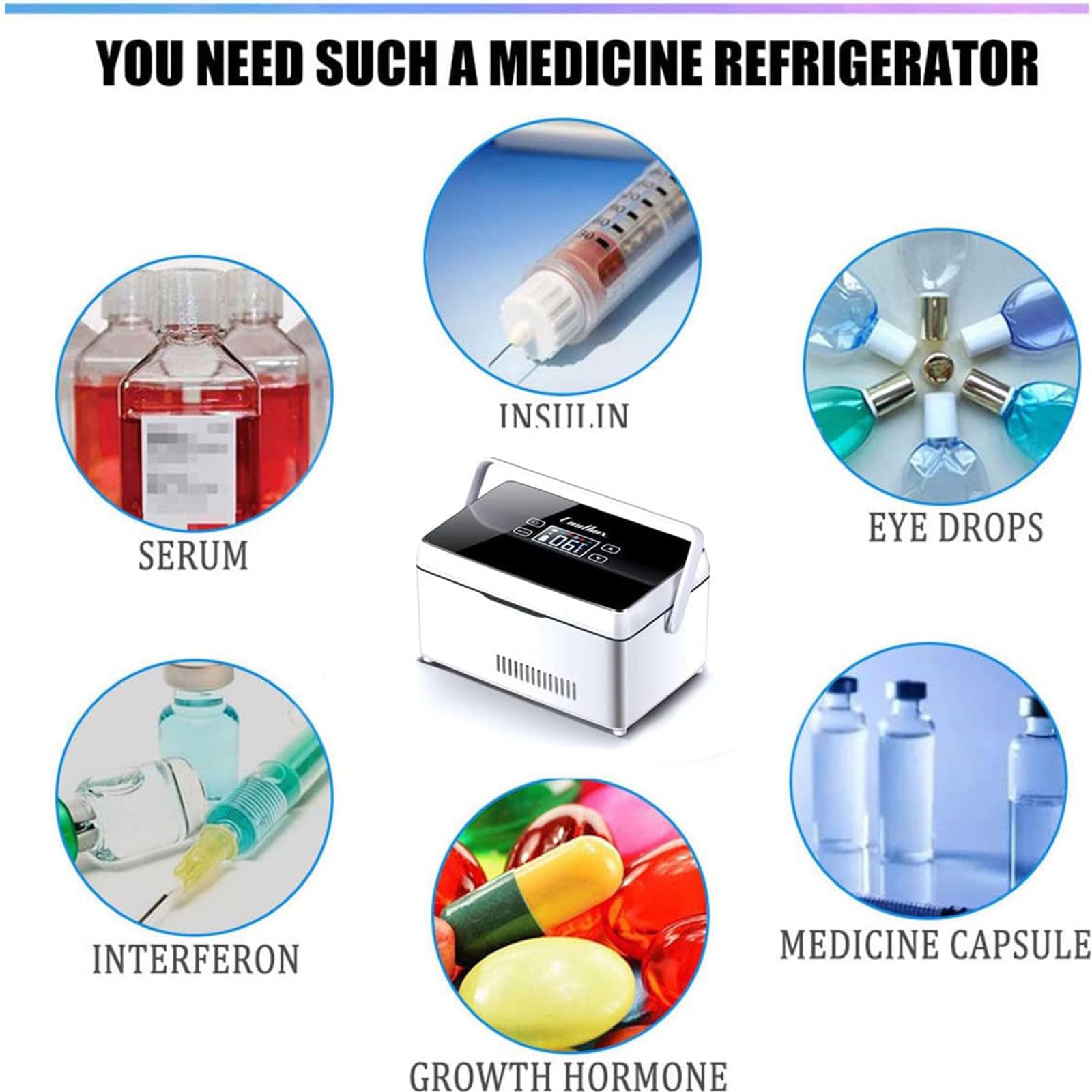 Generico Contenitore refrigerato Portatile per insulina, Scatola refrigerata a Temperatura costante per la Gestione del diabete, Mini Frigorifero per farmaci a Batteria (1 Batteria)