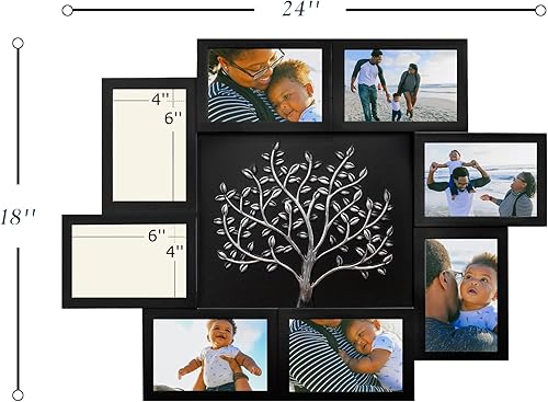 Vista 79 de J.M.Deco Marcos de fotos de collage de 8 aperturas para decoración de pared, marco de fotos de 4 x 6 pulgadas con decoración de árbol, marco