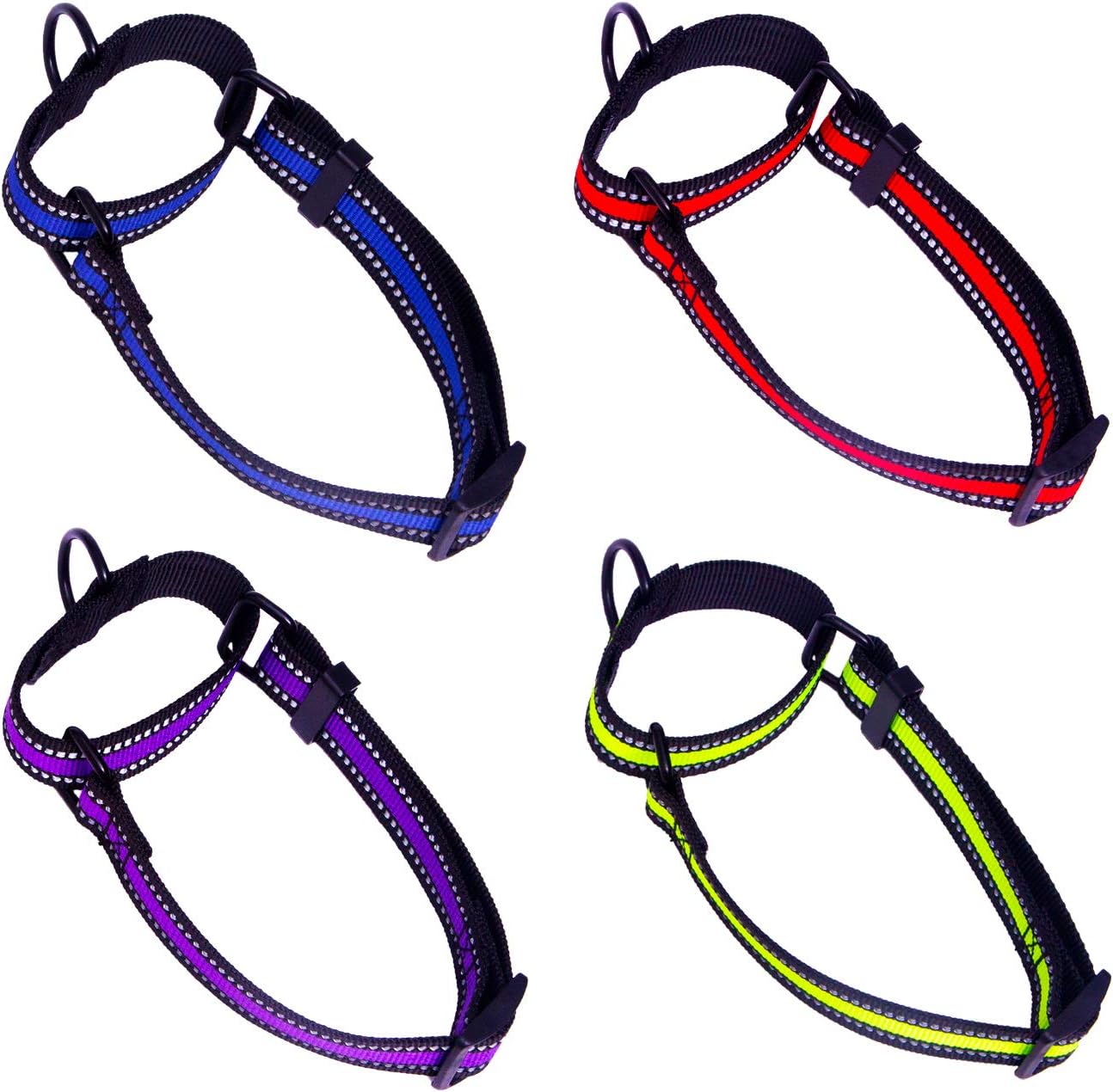 D-BUY 4 Pack Reflective Dog Collar, 4 Colors Martingale Heavy Duty Reflective Dog Collar, Adjustable, Soft and Safety Dog Collar for…
