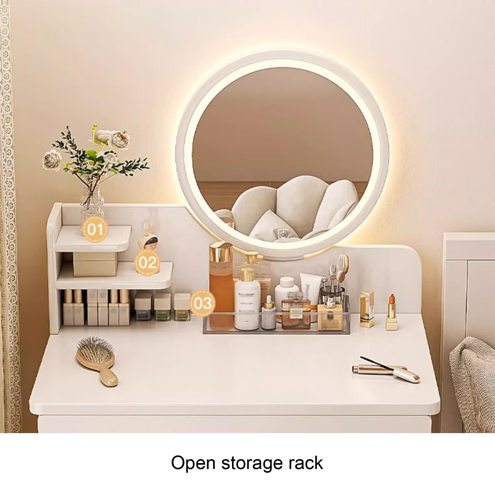 Toeletta Da Trucco Con Specchio LED Regolabile - Vanity Con Sedia In Velluto, 80/100x40x76 Cm, Per Camera - Foto 11