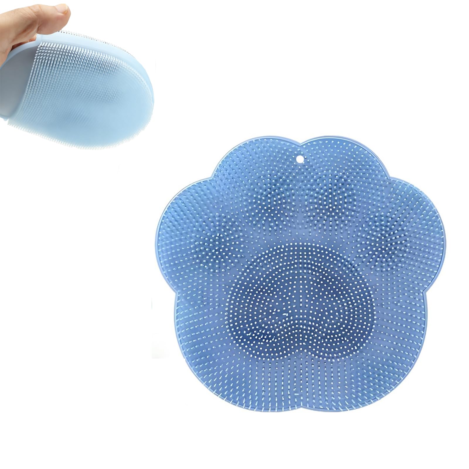 2 PC Silicone Body Scrubber Set,Foot Scrubber in Shower and Hand Held Silicone Face/Body Scrubber,Soft Wash Mitt,Shower Foot Scrubber Mat,Deep Cleaning Foot Brush Exfoliating Massage Cleaner (Blue)