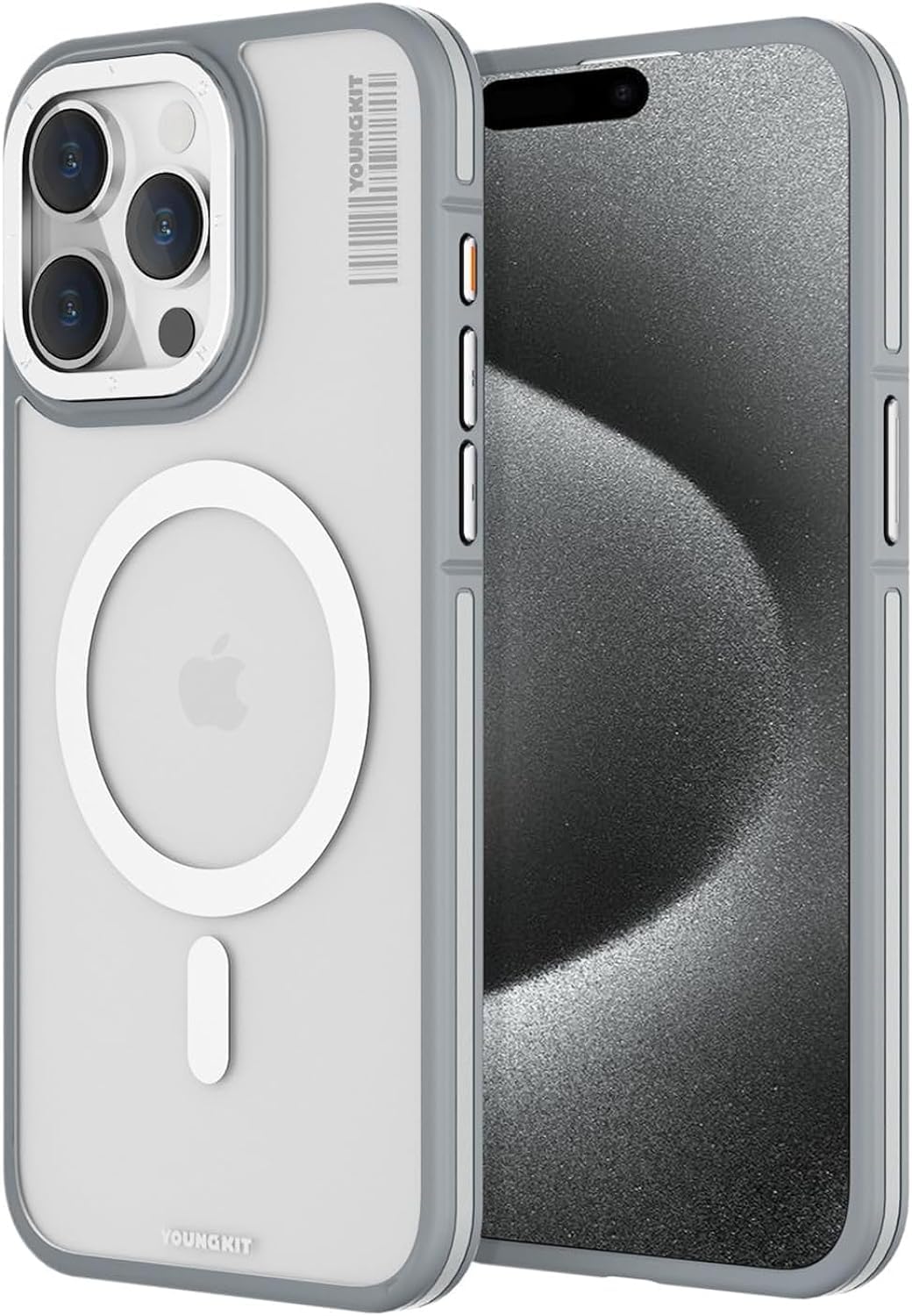 Hybrid Rock designed for iPhone 15 Pro Max case cover compatible with MagSafe, Metallic buttons, Military Shockproof, Soft Bumper - Titanium Grey