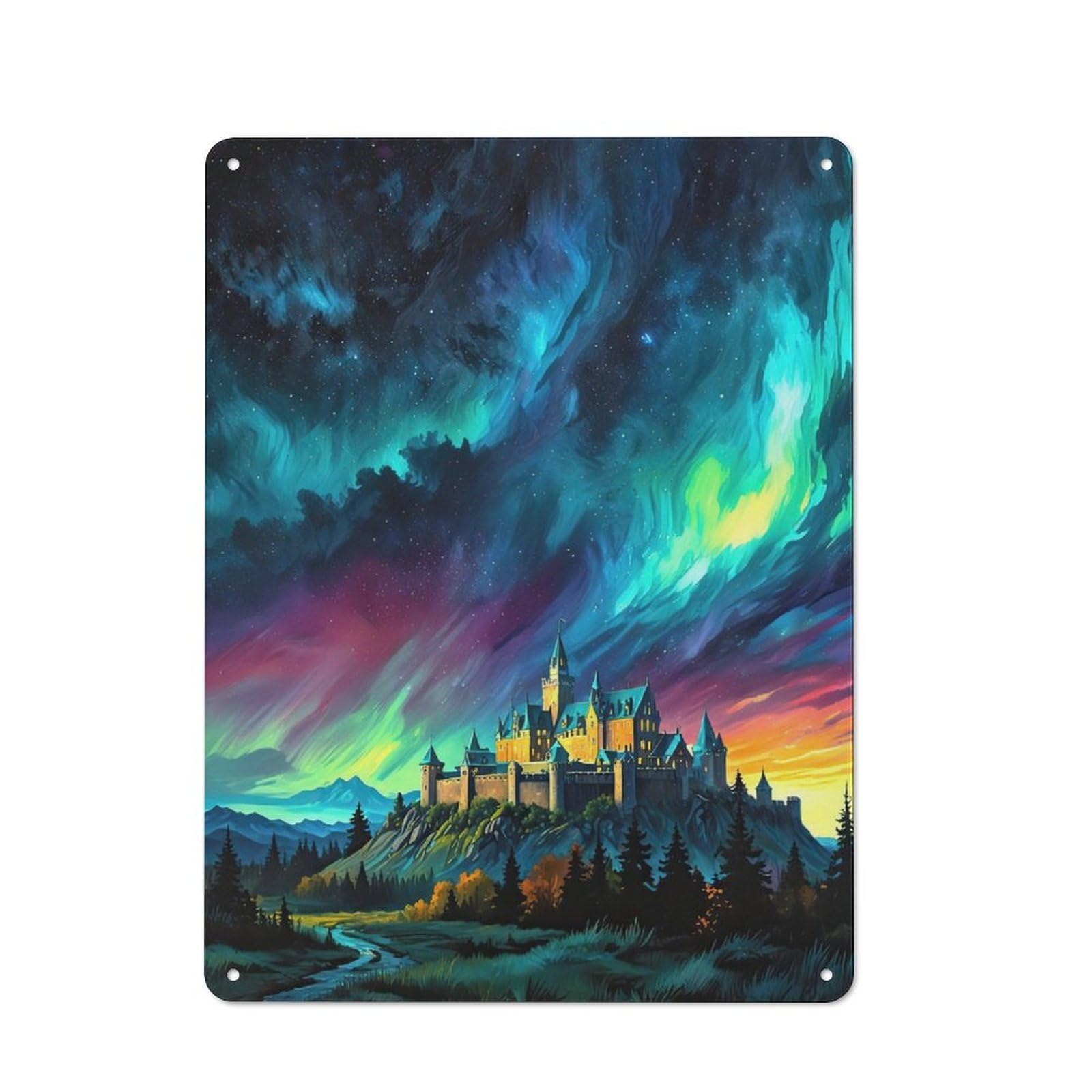 Junmoney Aurora Borealis And Castle Tin Sign 40X30cm For Bar Or Restaurant, Retro Wall Decor, For Restaurant Interior Fans