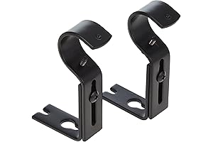 AmazonBasics Adjustable Curtain Rod Wall Bracket Hooks (2-Pack, Black) for Curtain Wall Holders