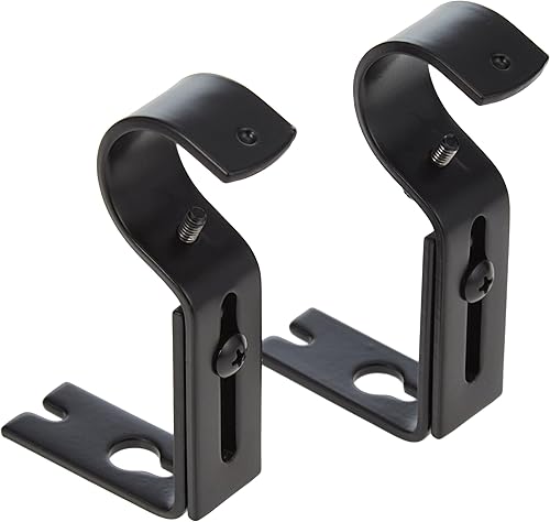 Amazon Basics Ganchos Ajustables para Soporte de Pared de Barra de Cortina, Juego de 2, Negro