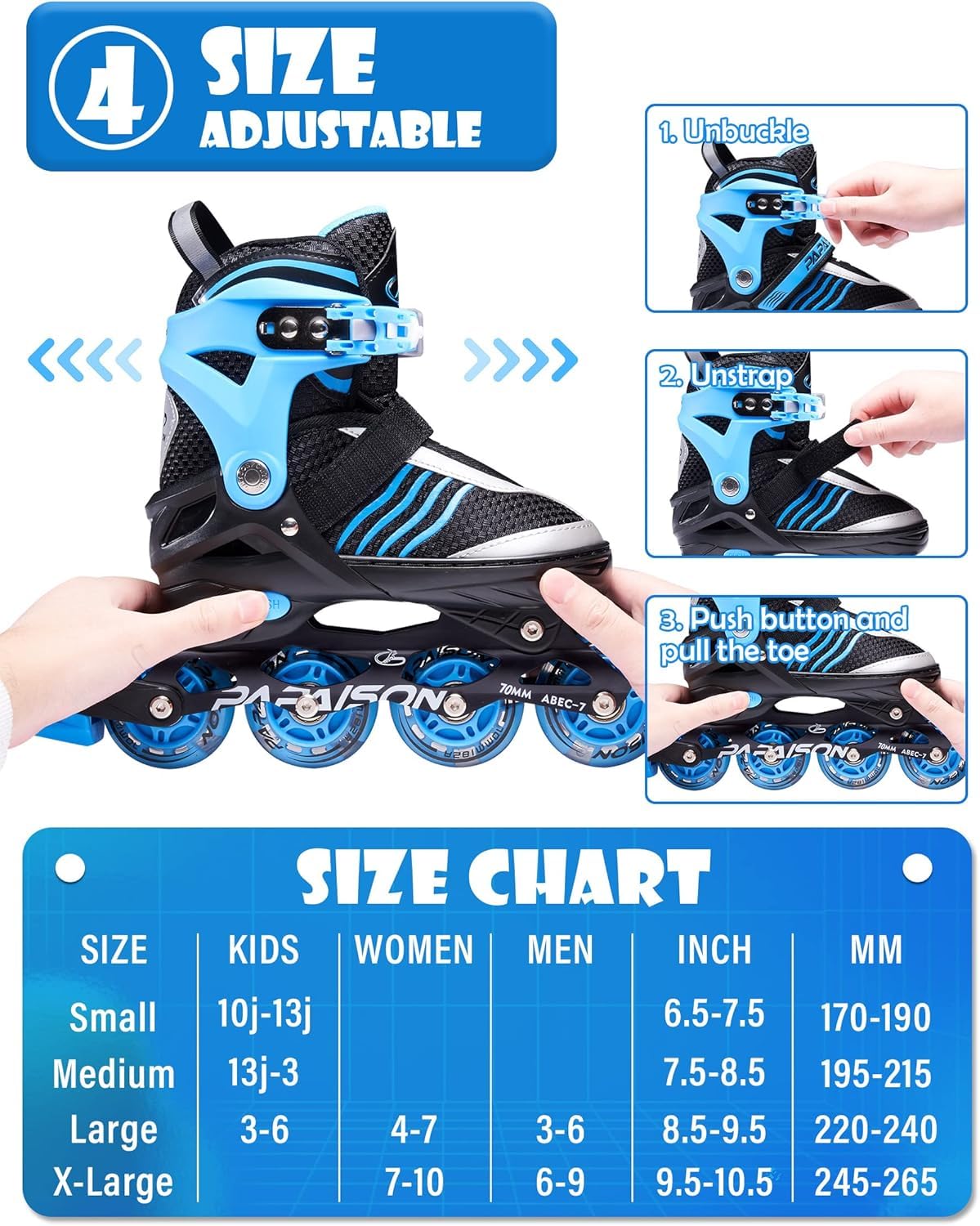 Patines en línea ajustables para niños de 4 a 16 años, patines para niñas de 5 a 8 y 8 a 12 años con ruedas de luz completa, patines para exteriores, patines iluminadores para niños 3