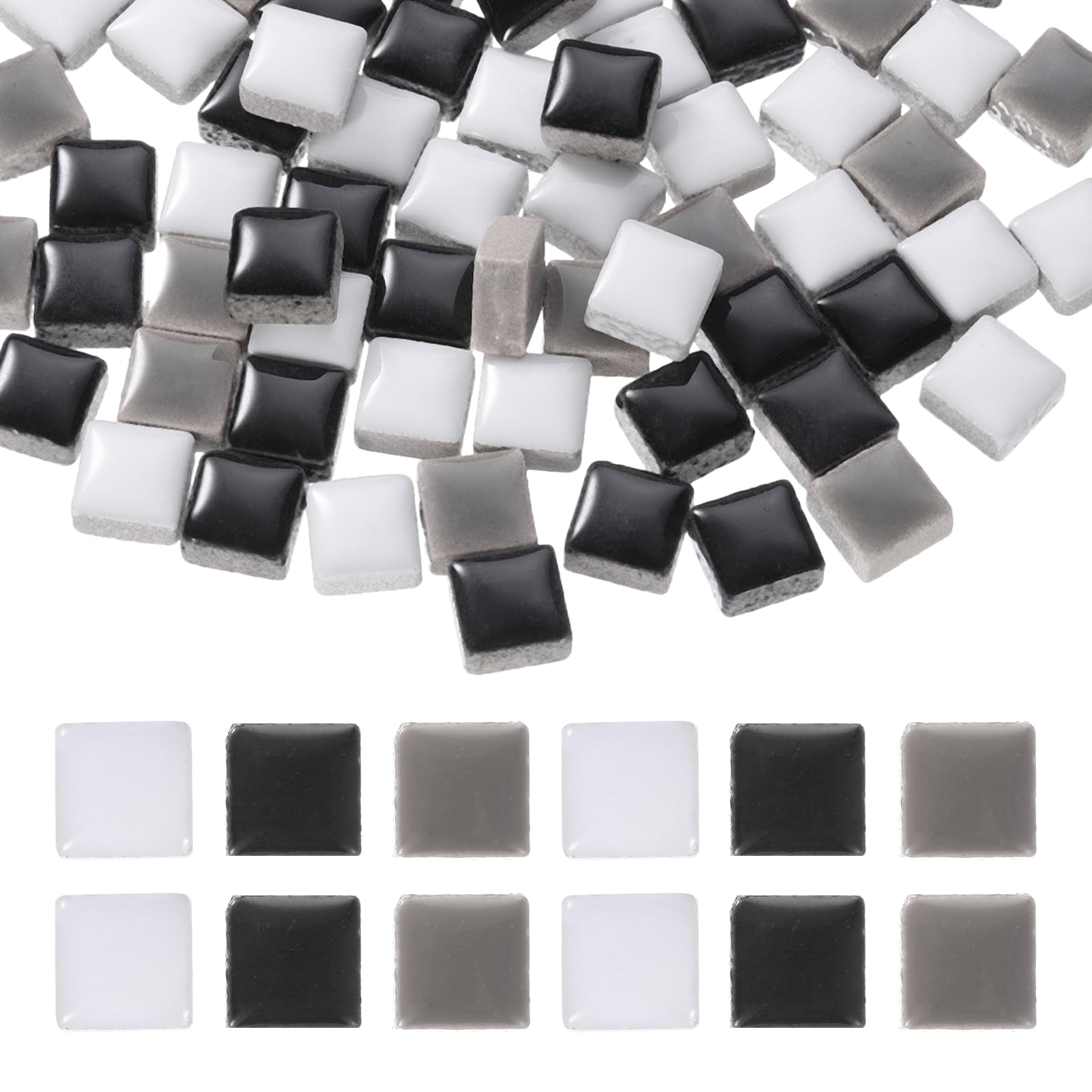 sourcing map 9mm Square Mosaic Tiles 300g Ceramic Black White Gray Colors