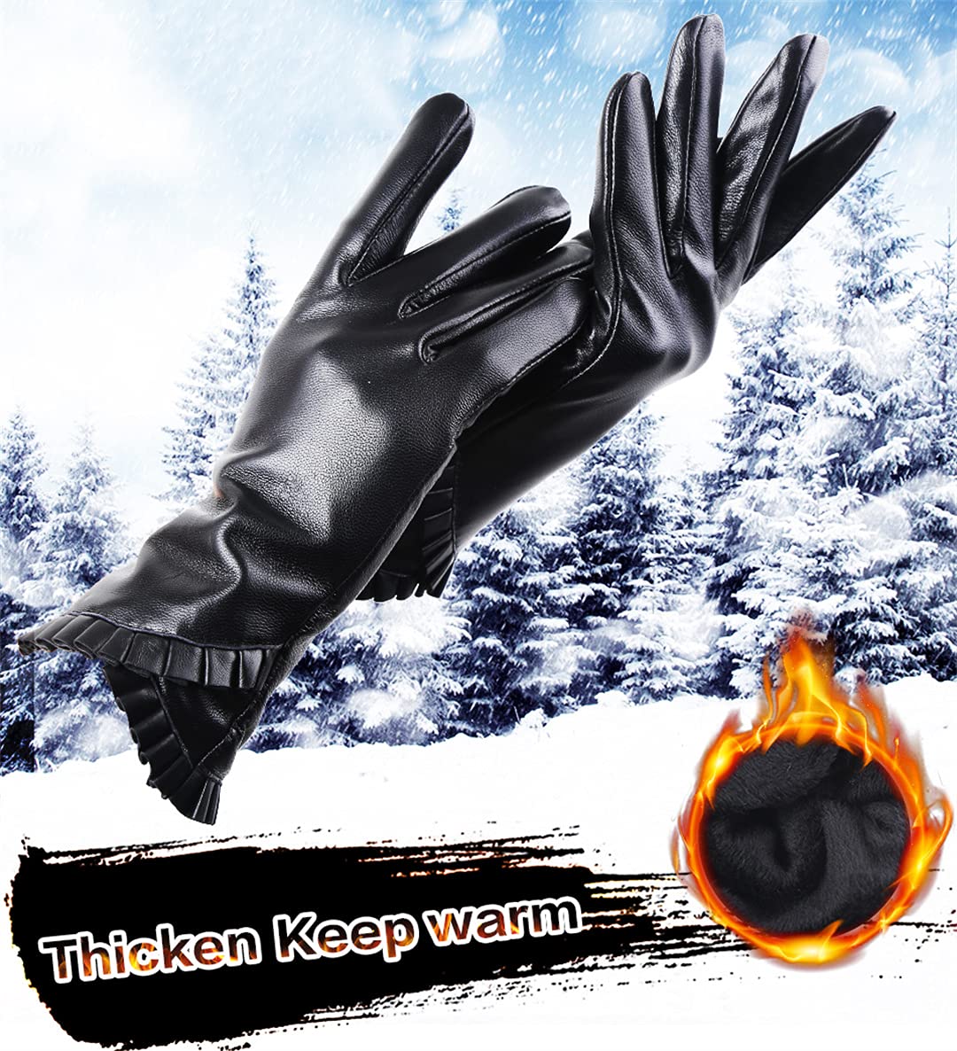 Guanti da donna in pelle nera addensare i guanti invernali caldi Guanti da guida antivento all'aperto