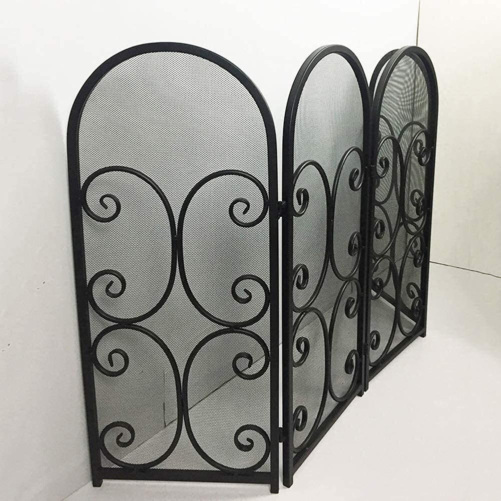 Parascintille a 4 Pannelli, Pannello Parascintille in Ferro, Protezione per Camino di Sicurezza in Rete Metallica per Legno, Design Decorativo a Scorrimento per Neonati/Bambini/Animali Domestici, Nero