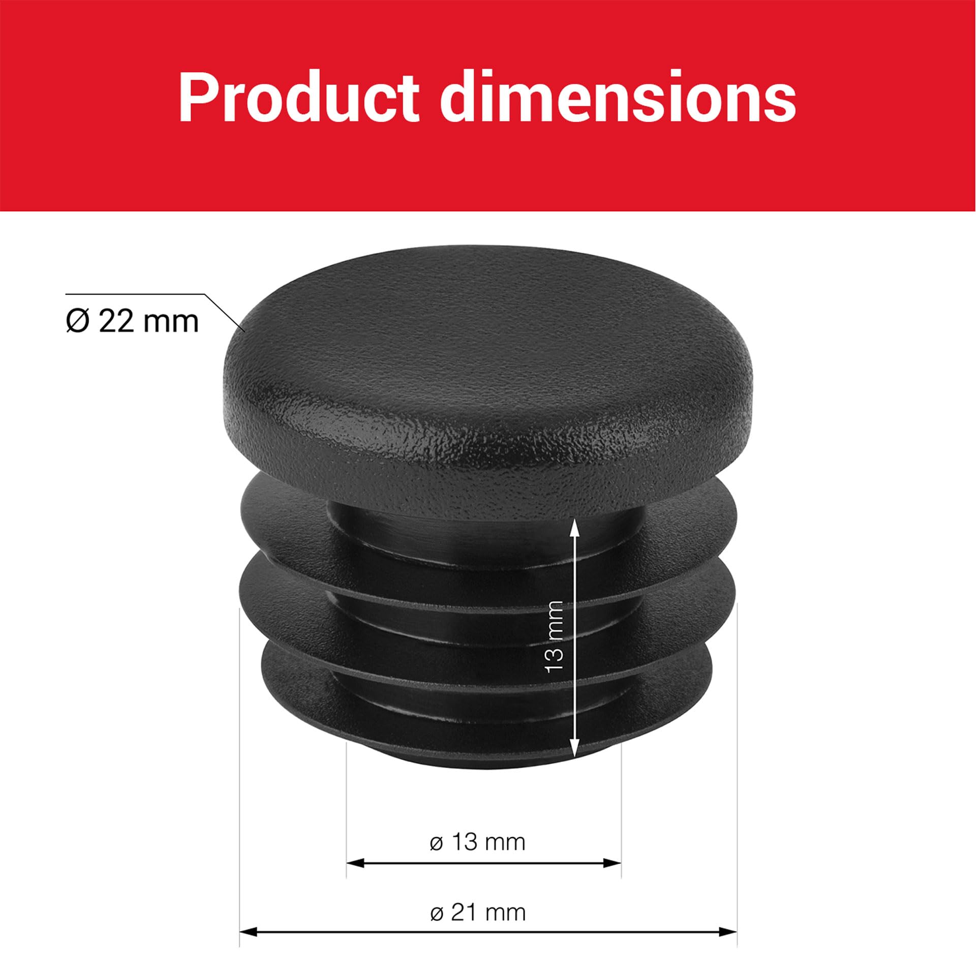 LouMaxx 22 mm Round Plugs, Set of 10 Robust Black Plastic End Caps for Pipes & Furniture Glides - Image 2