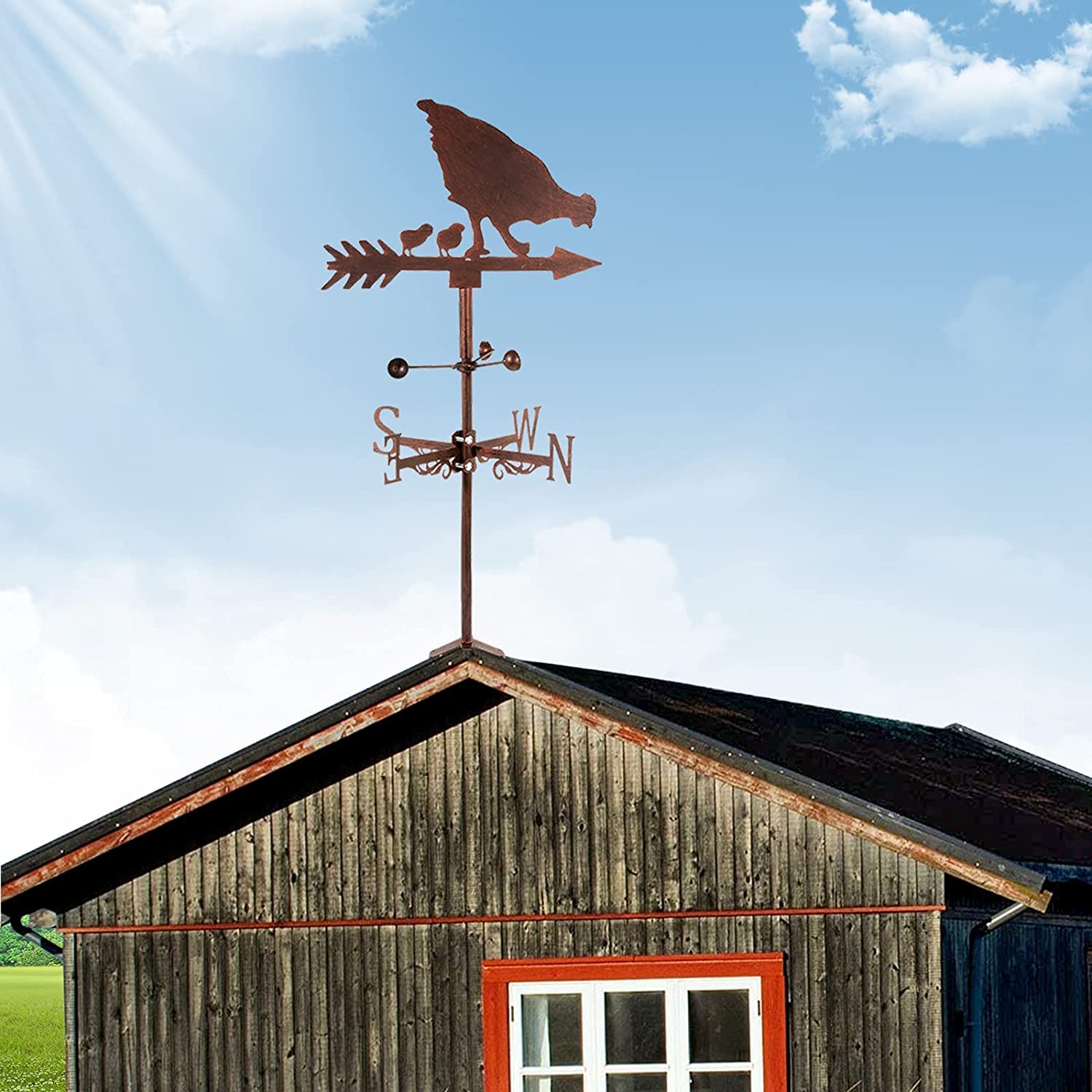 Ozdoba wiatrowskazu, wiatrowskaz Metalowy kogucik Weathervane Retro Mini z wiatromierzem do wskaźnika kierunku wiatru i pomiaru Dekoracja ogrodu z kutego żelaza na dachu (kolor: H