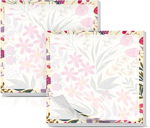 Miniatura 23 de Paquete de 2 notas adhesivas de 3 x 3 pulgadas, almohadillas autoadhesivas, lindas notas adhesivas, divertido bloc de notas a granel fácil de Flor