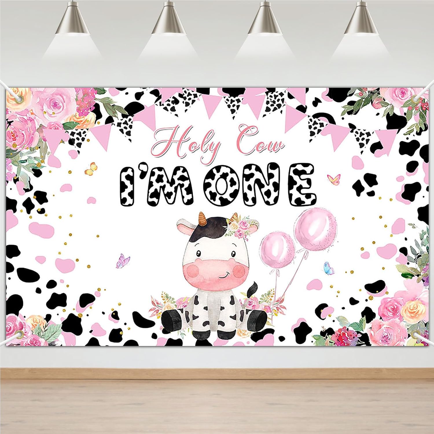 Avezano Holy Cow I'm One Birthday Backdrop Flower Farm 1st Birthday Party Decorations Holy Cow I'm One Banner 70.8 x 43.3 Inch