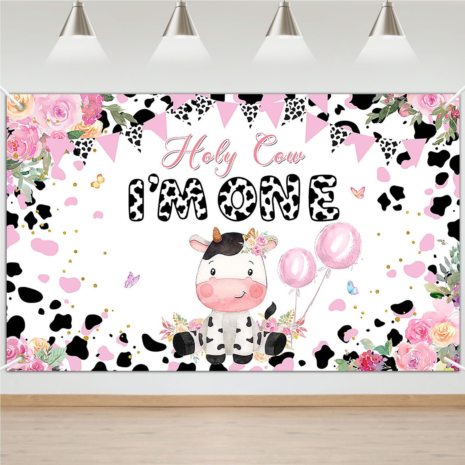 Avezano Holy Cow I'm One Birthday Backdrop Flower Farm 1st Birthday Party Decorations Holy Cow I'm One Banner 70.8 x 43.3 Inch