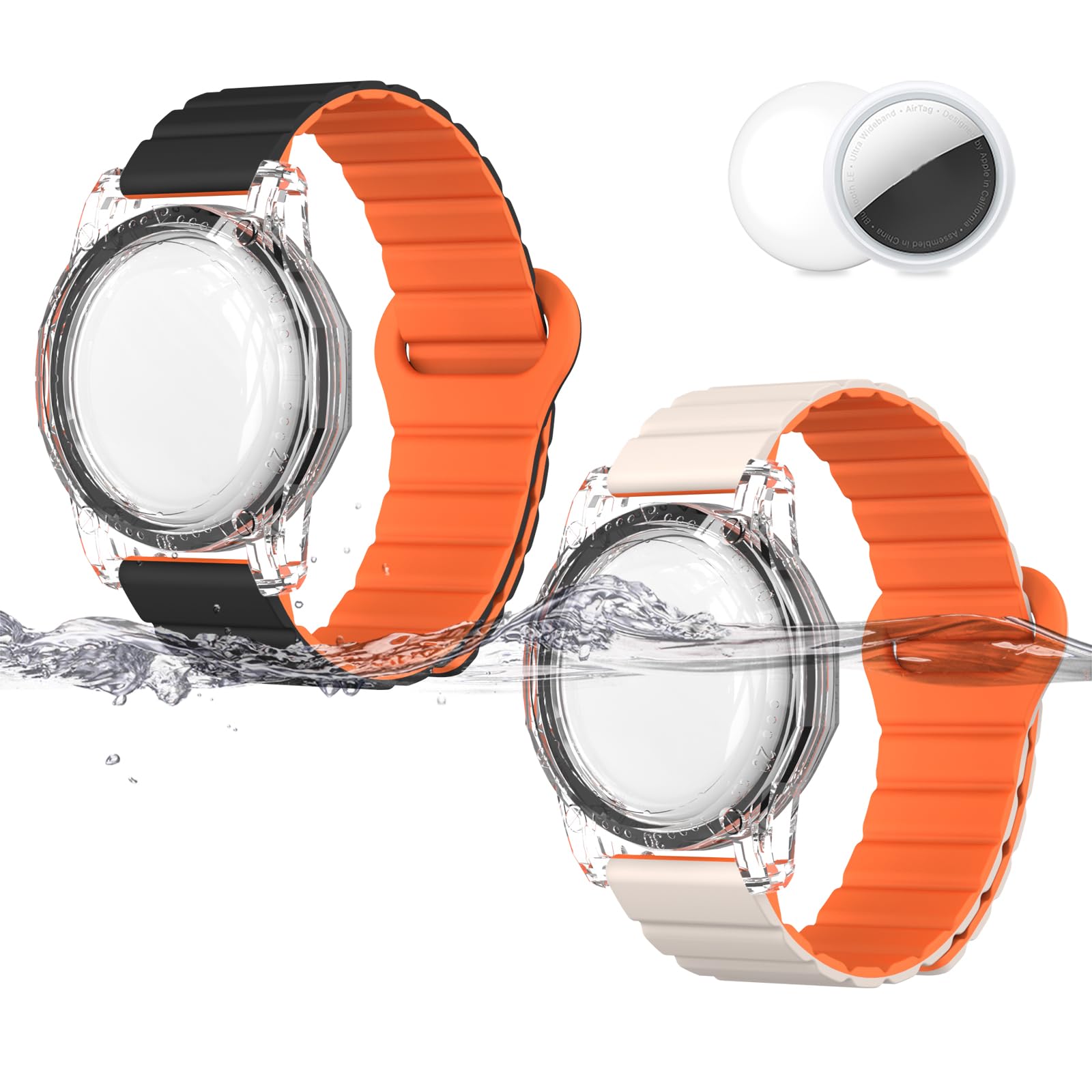 2Pack for Airtag Bracelet Kids, IPX8 Waterproof Air tag Holder Hidden Adjustable Anti Lost Full Body Protective Case Compatible with Apple AirTag Tracker for Child/Teen/Adults/Elders (Black+White)