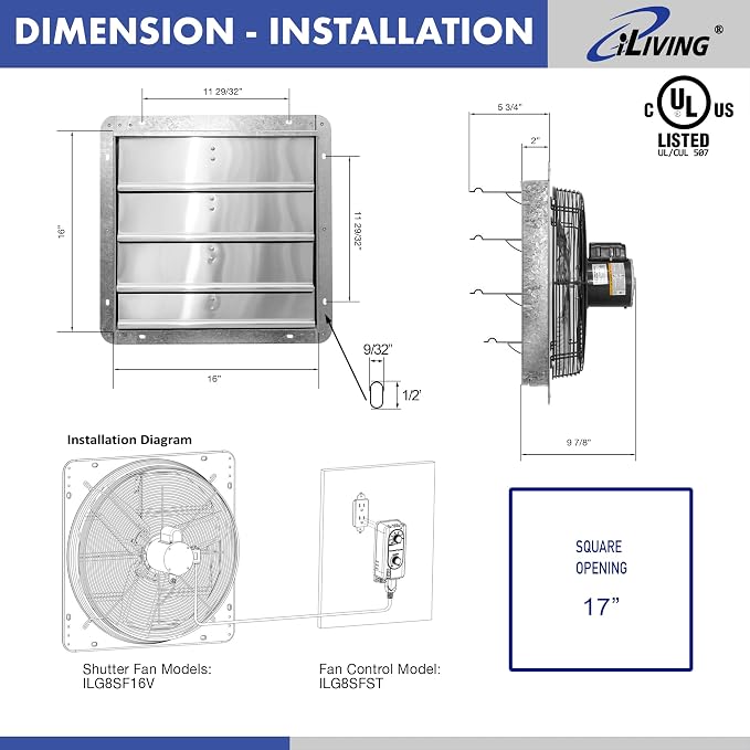 Extractor de aire de 16 pulgadas iLiving con termostato miniatura 2