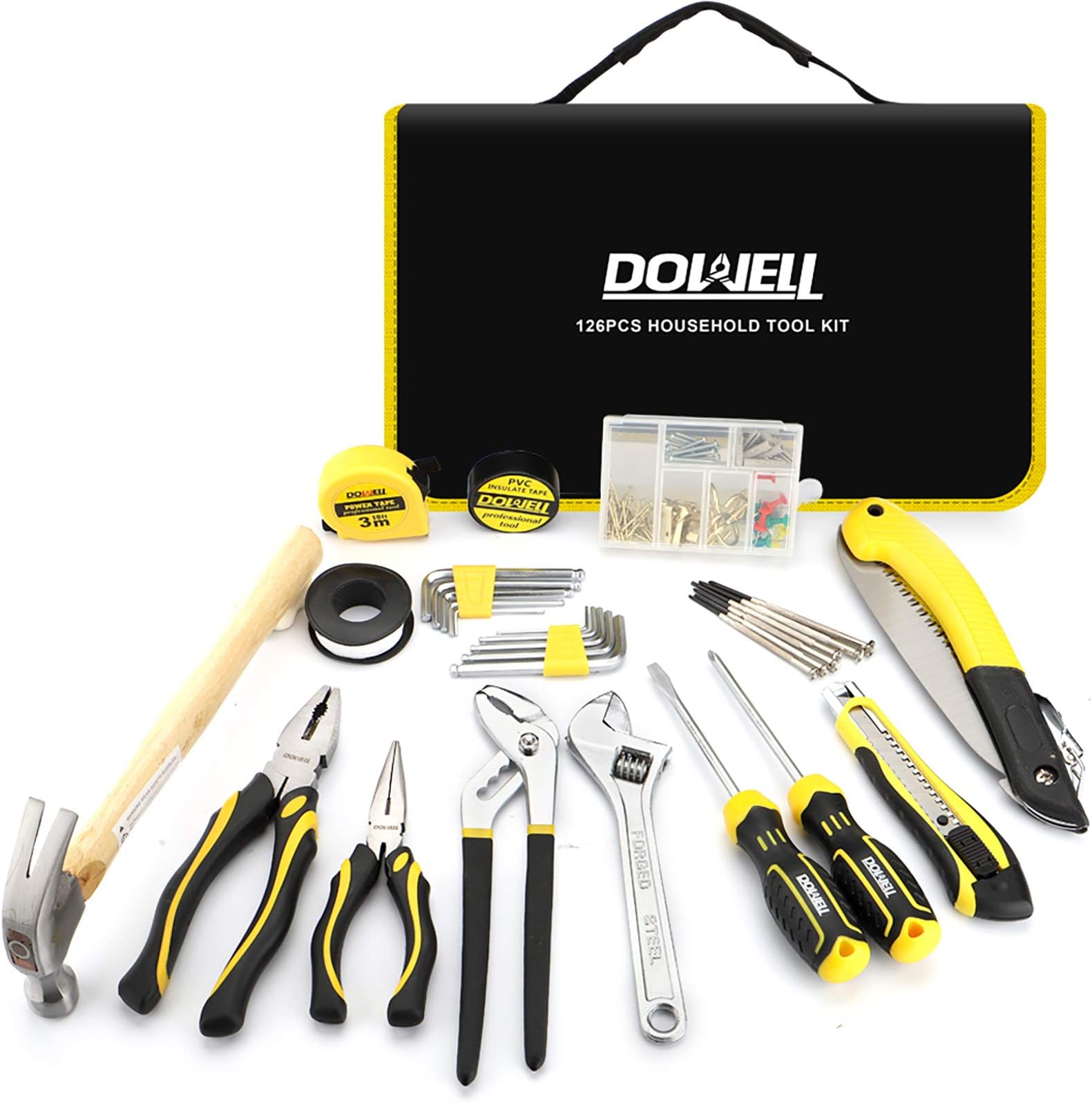 DOWELL Tool Set Household Homeowner Tool Kit Set 126 Piece with Pliers Wrench Set Screwdrivers Tool Bag Storage Case