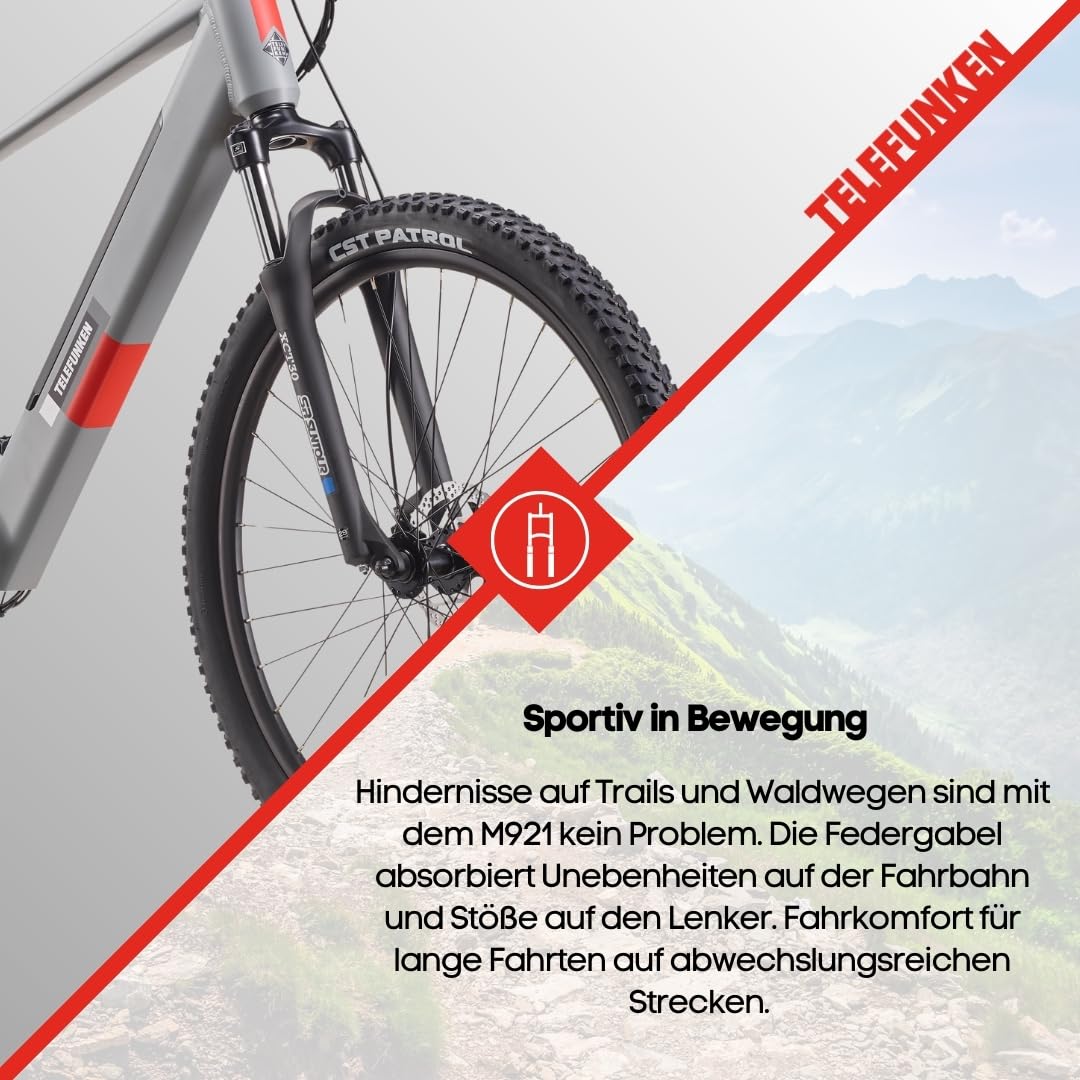 TELEFUNKEN E-Bike Mountainbike 29 Zoll für Herren und Damen | Elektrofahrrad mit 250W Hinterradmotor & 468 Wh Akku | 7-Gang Kettenschaltung | Scheibenbremsen | MTB Hardtail Pedelec