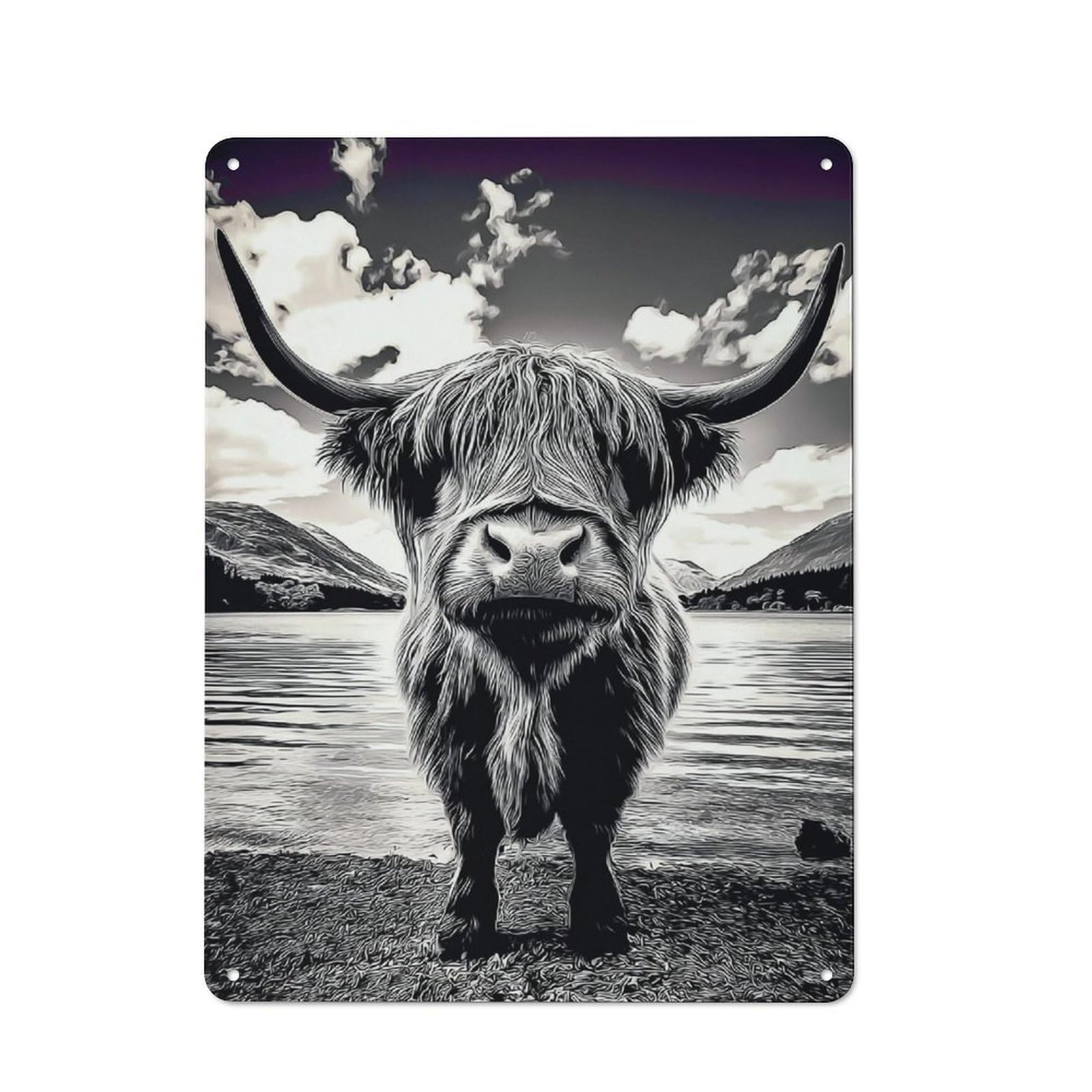 Scottish Highland Cow Portrait Metal Sign 40x30cm, Vintage Bar Wall Plaque for Diner, Restaurant, Shed Or Kitchen