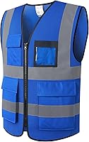 Vista 19 de Chaleco de seguridad de malla reflectante para hombres y mujeres, con 5 bolsillos y cremallera frontal, chaleco de malla de alta visibilidad Hi Vis