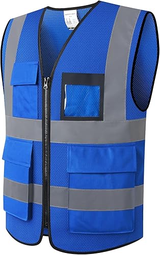 Miniatura 19 de Chaleco de seguridad de malla reflectante para hombres y mujeres, con 5 bolsillos y cremallera frontal, chaleco de malla de alta visibilidad Hi Vis