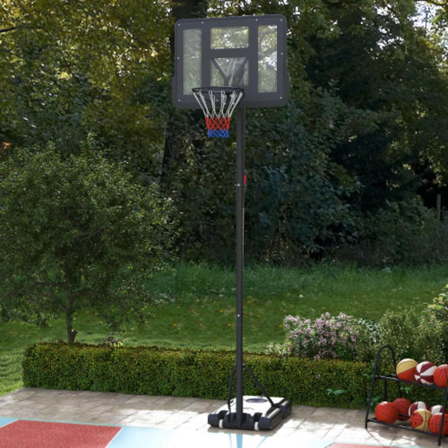 Portable Basketball Stand, Outdoor Basketball Stand, 7.7-10 Ft Height Adjustable Basketball Stand with 43 Inch Shatterproof Backboard, Wheels and Fillable Base for Teens, Youth and Adults