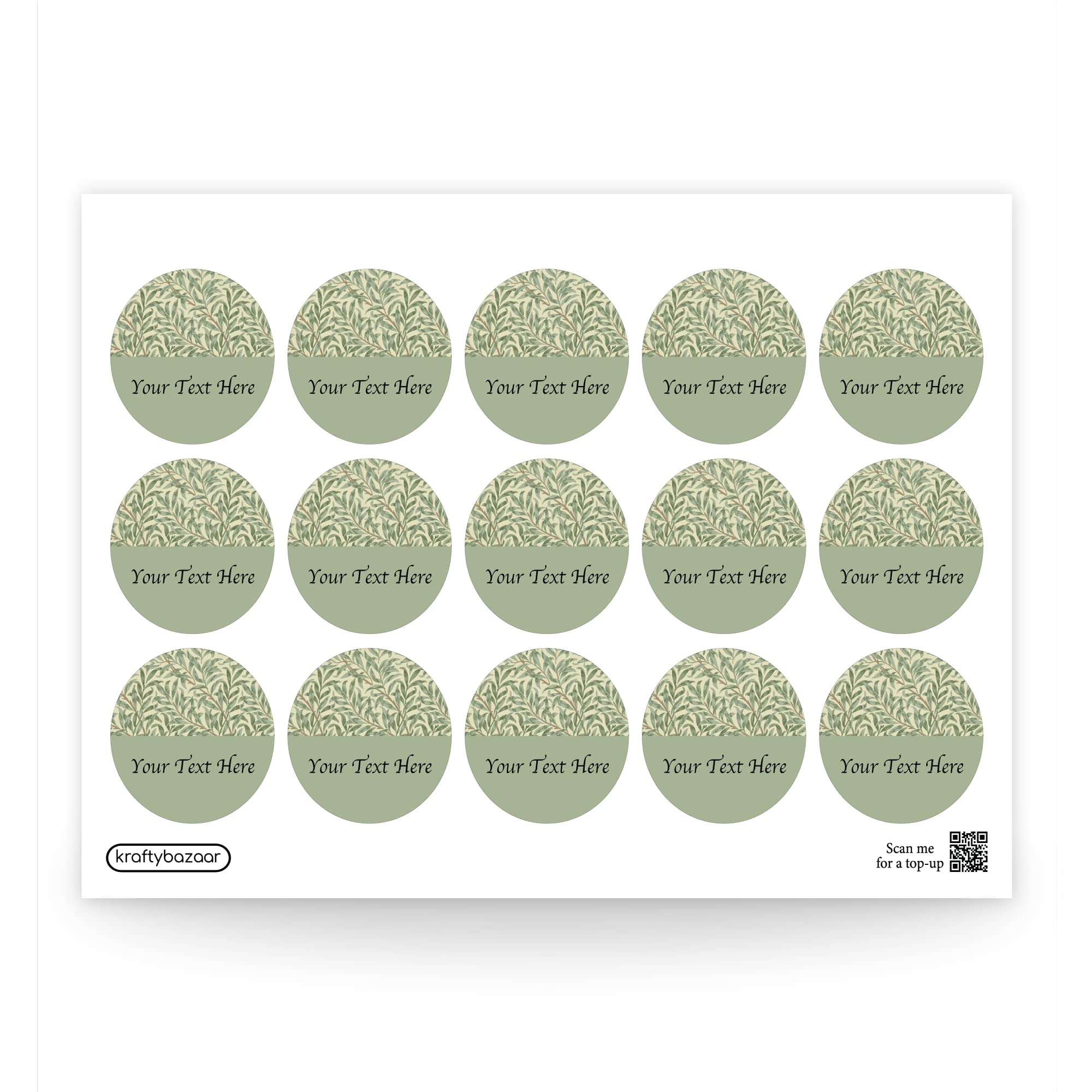 Personalised William Morris Green Leaf Paper Labels, 37mm Self-Adhesive Stickers, Multipack Stationery Craft Decor Labels (White Paper Labels, Pack of 540 Labels)