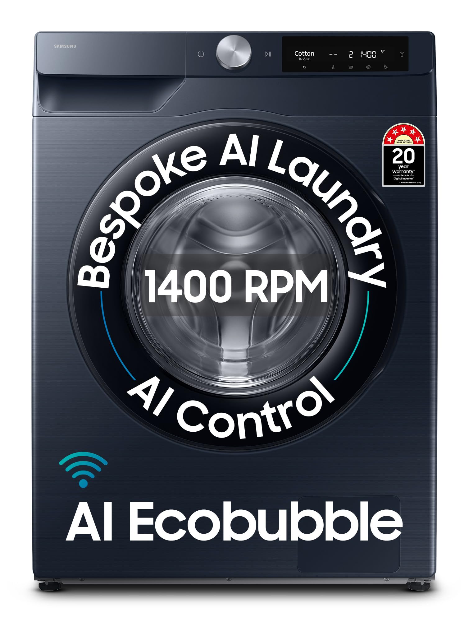 12 kg, 5star, AI Control, AI Ecobubble, Super Speed, Wi-Fi, Hygiene Steam with Inbuilt Heater, Digital Inverter, Fully-Automatic Front Load Washing Machine (WW12DG6B24ASTL, Navy)
