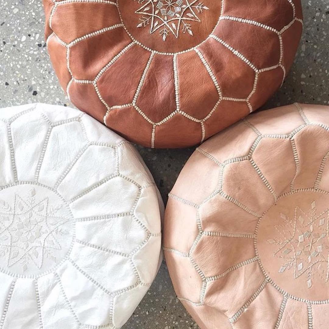 Tan Brown Moroccan Leather Ottoman Pouf Cover, Ottoman Footstool Hassock 100% Real Natural Leather Pouffe, Home Gifts, Home Decor, Foot Stool