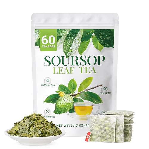 60 bolsas de té de guanábana prémium  Hoja de guanábana 100% pura  Té de hoja de graviola, té de guanábana  Sin cafeína  Sin aditivos ni OGM  Bolsas