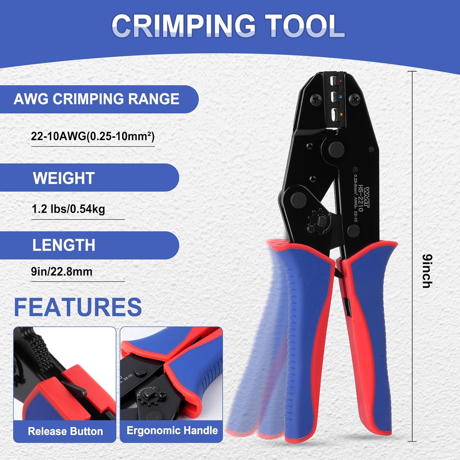 WMT Wire Connectors Kit, Crimping Tool for Waterproof Heat Shrink Connectors HS-2210 with 290PCS of AWG 22-10 Heat Shrink Butt Connectors